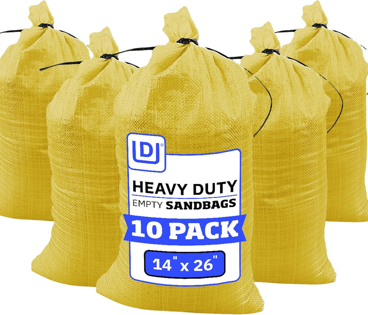 Heavy Duty Sandbags with Ties, 14x26, Empty, Green, Pack of 50