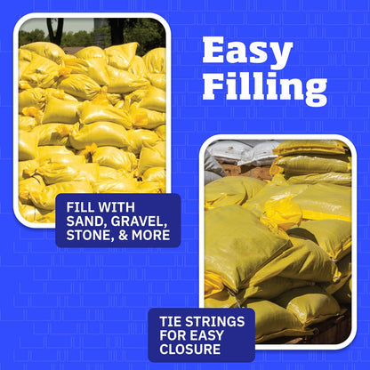 Heavy Duty Sandbags with Ties, 14x26, Empty, Green, Pack of 50