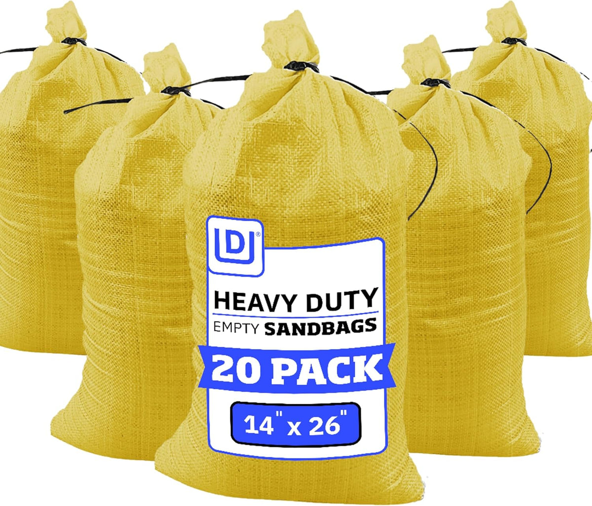 Heavy Duty Sandbags with Ties, 14x26, Empty, Green, Pack of 50