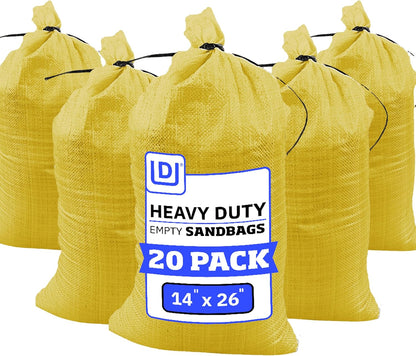 Heavy Duty Sandbags with Ties, 14x26, Empty, Green, Pack of 50