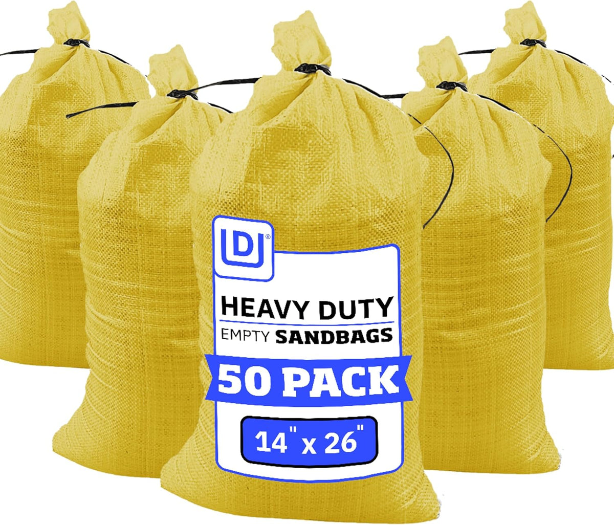 Heavy Duty Sandbags with Ties, 14x26, Empty, Green, Pack of 50