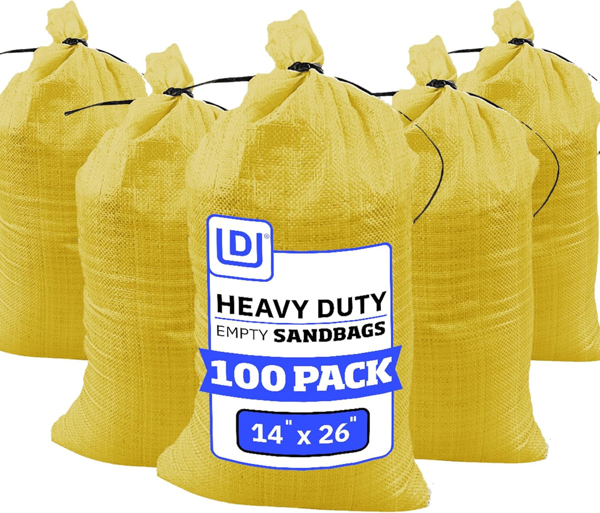 Heavy Duty Sandbags with Ties, 14x26, Empty, Green, Pack of 50