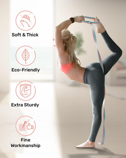 Yoga Strap for Stretching with Adjustable D-Ring, 6/8/10 ft