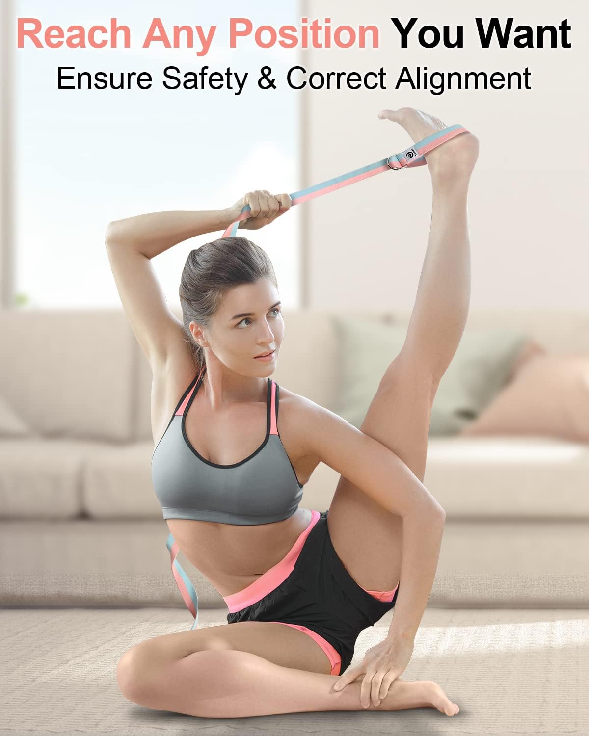Yoga Strap for Stretching with Adjustable D-Ring, 6/8/10 ft