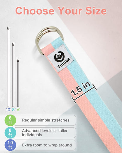 Yoga Strap for Stretching with Adjustable D-Ring, 6/8/10 ft