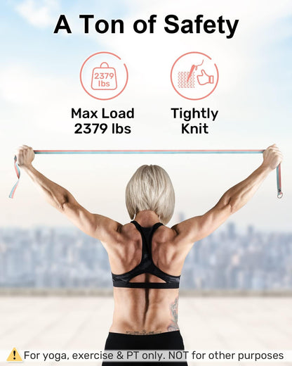 Yoga Strap for Stretching with Adjustable D-Ring, 6/8/10 ft