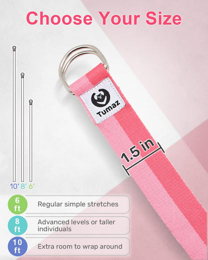 Yoga Strap for Stretching with Adjustable D-Ring, 6/8/10 ft