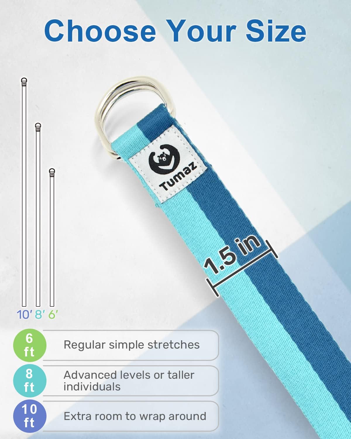 Yoga Strap for Stretching with Adjustable D-Ring, 6/8/10 ft