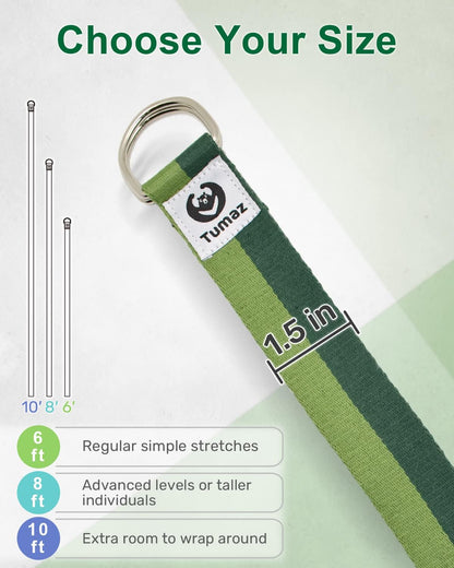 Yoga Strap for Stretching with Adjustable D-Ring, 6/8/10 ft