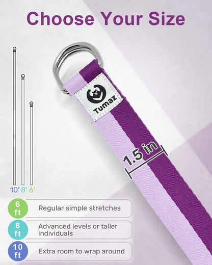 Yoga Strap for Stretching with Adjustable D-Ring, 6/8/10 ft
