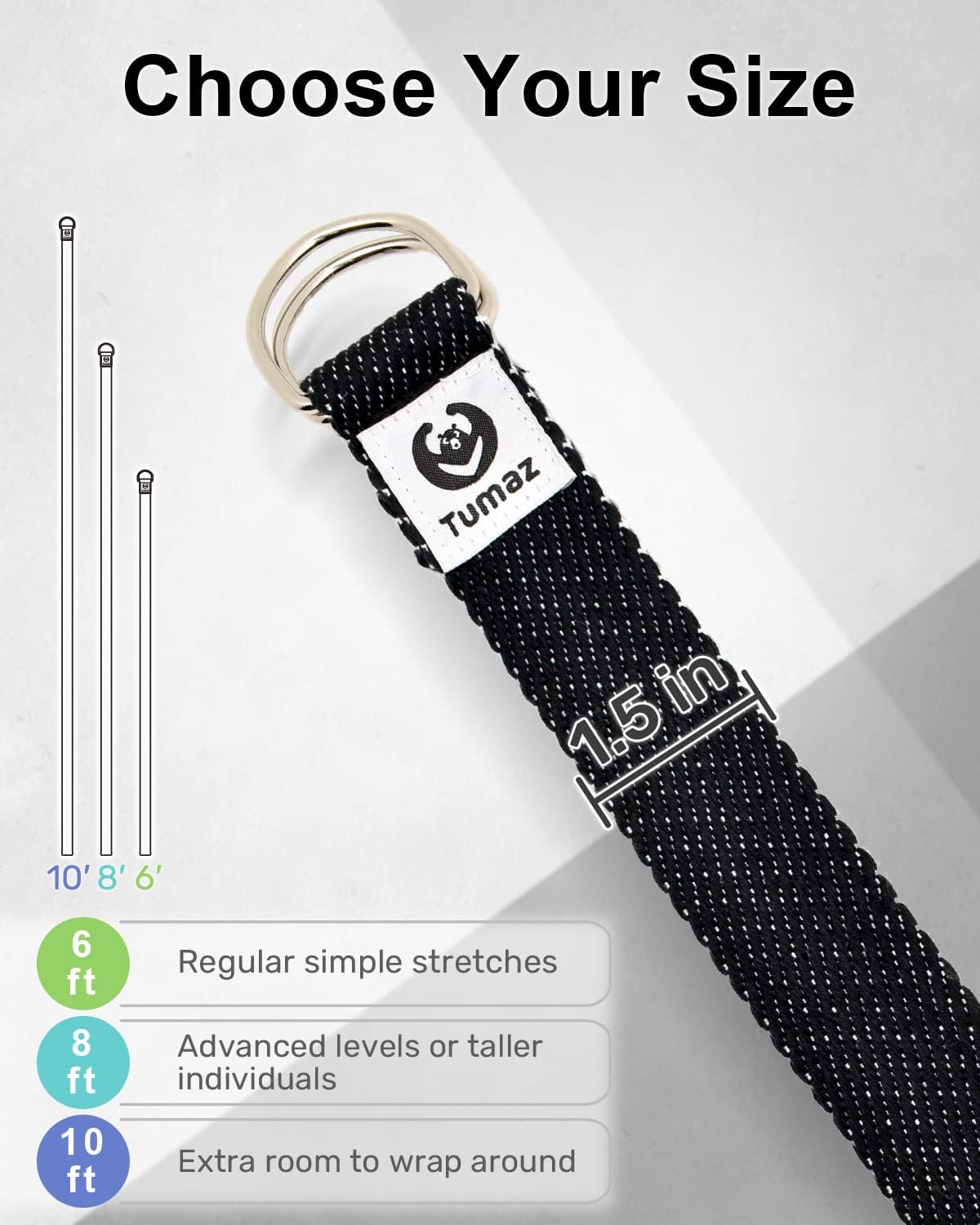 Yoga Strap for Stretching with Adjustable D-Ring, 6/8/10 ft
