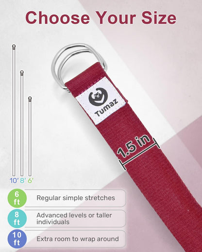 Yoga Strap for Stretching with Adjustable D-Ring, 6/8/10 ft