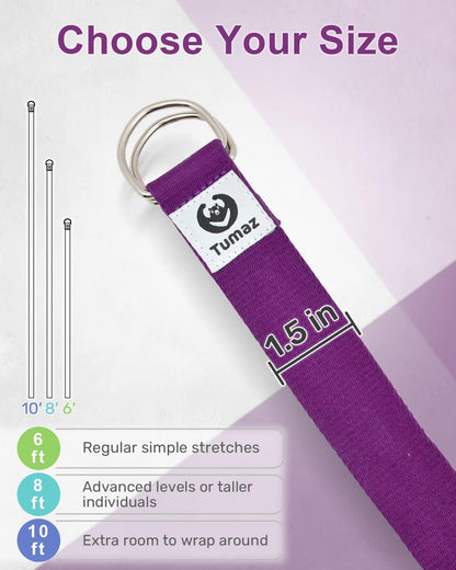 Yoga Strap for Stretching with Adjustable D-Ring, 6/8/10 ft