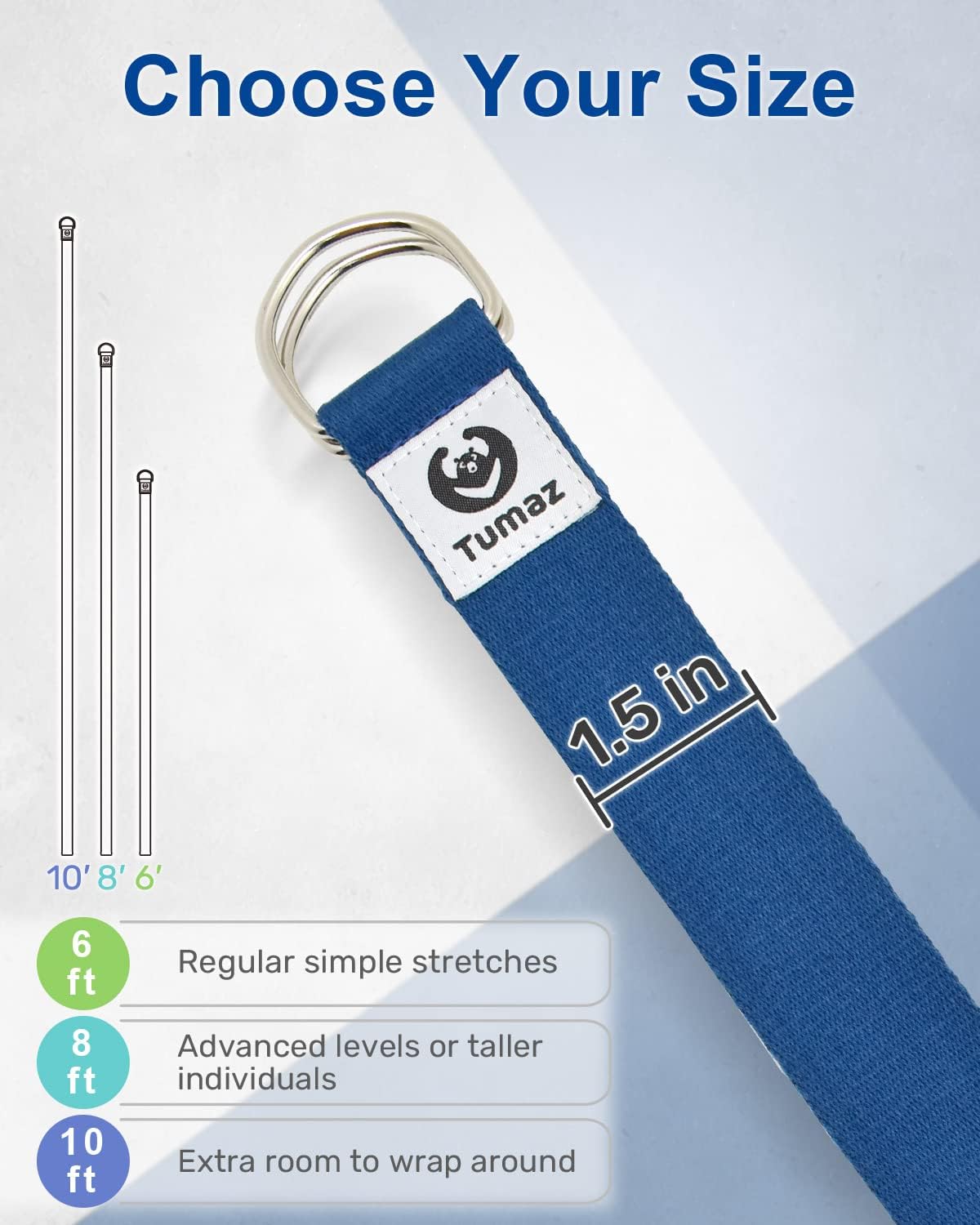 Yoga Strap for Stretching with Adjustable D-Ring, 6/8/10 ft