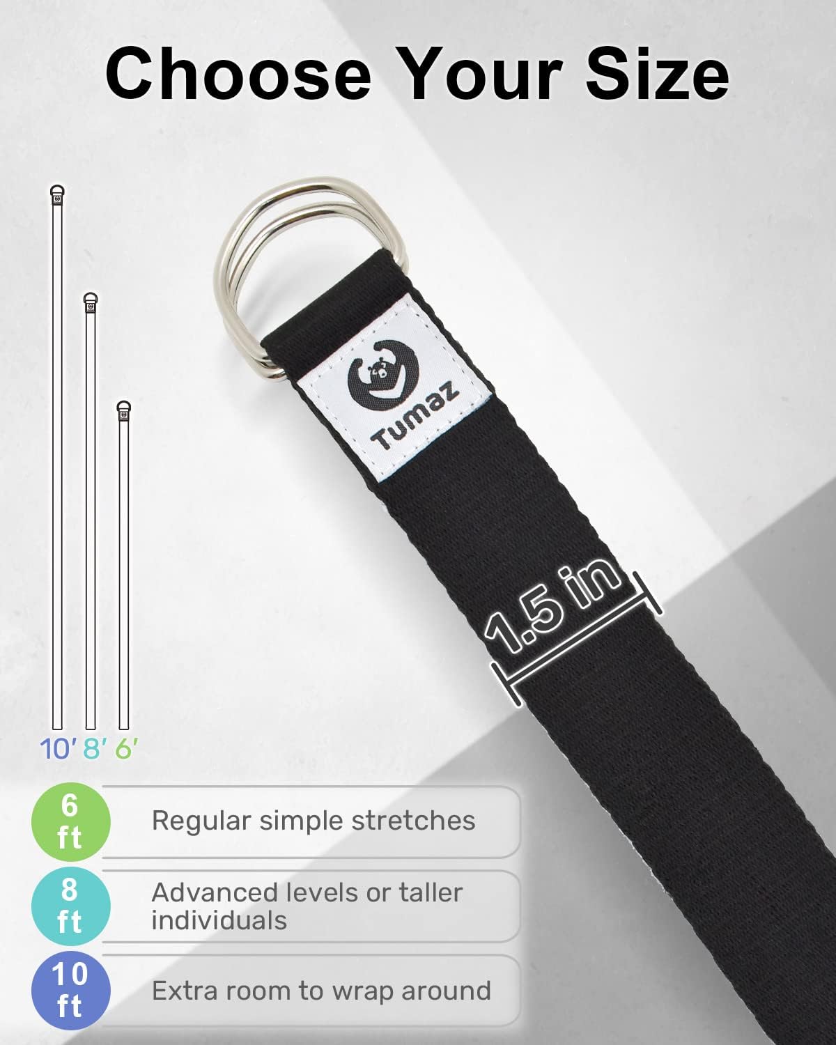 Yoga Strap for Stretching with Adjustable D-Ring, 6/8/10 ft