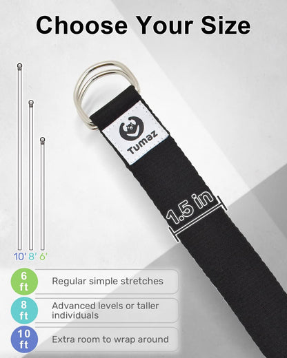 Yoga Strap for Stretching with Adjustable D-Ring, 6/8/10 ft