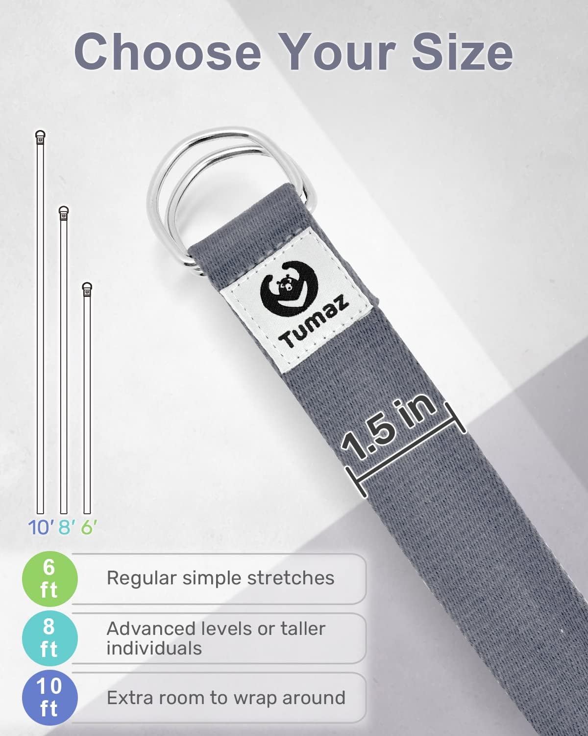 Yoga Strap for Stretching with Adjustable D-Ring, 6/8/10 ft