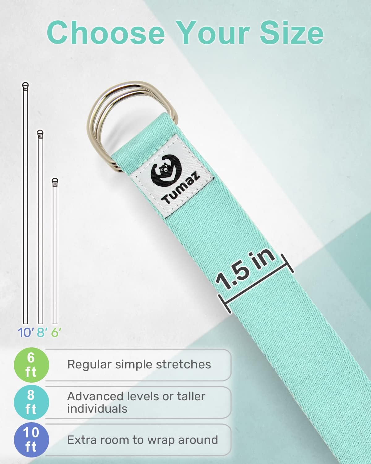 Yoga Strap for Stretching with Adjustable D-Ring, 6/8/10 ft