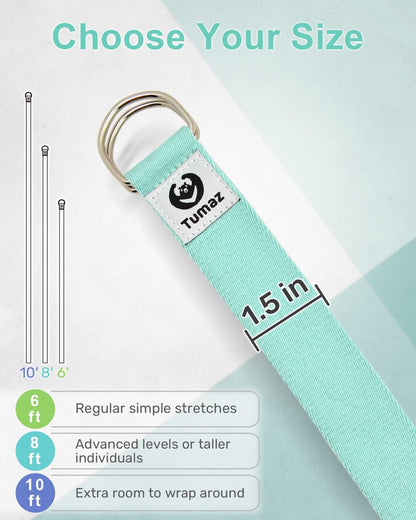 Yoga Strap for Stretching with Adjustable D-Ring, 6/8/10 ft