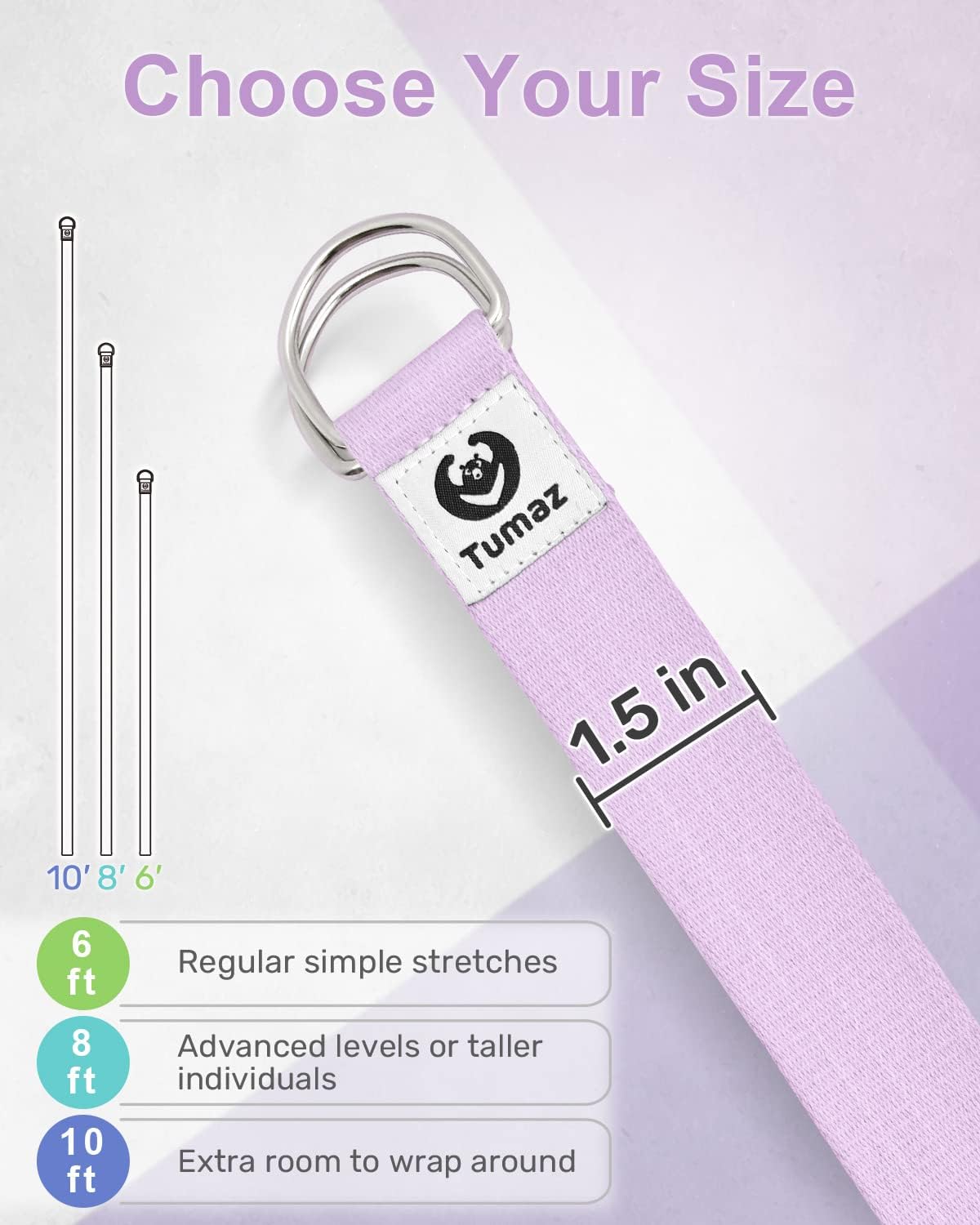 Yoga Strap for Stretching with Adjustable D-Ring, 6/8/10 ft