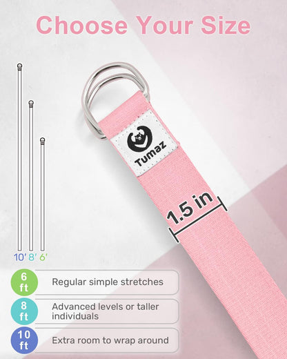 Yoga Strap for Stretching with Adjustable D-Ring, 6/8/10 ft