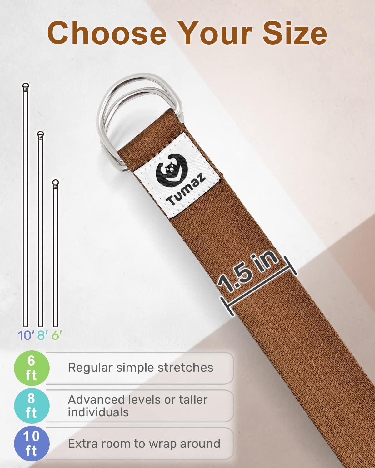 Yoga Strap for Stretching with Adjustable D-Ring, 6/8/10 ft