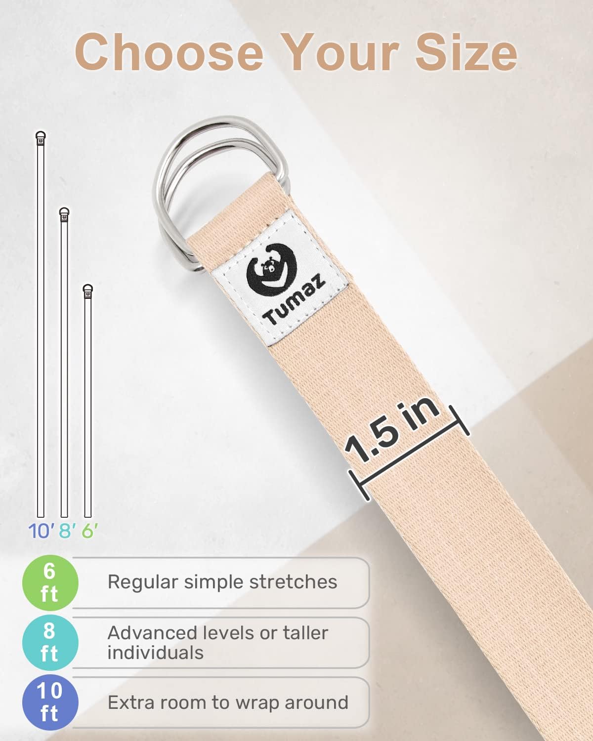Yoga Strap for Stretching with Adjustable D-Ring, 6/8/10 ft