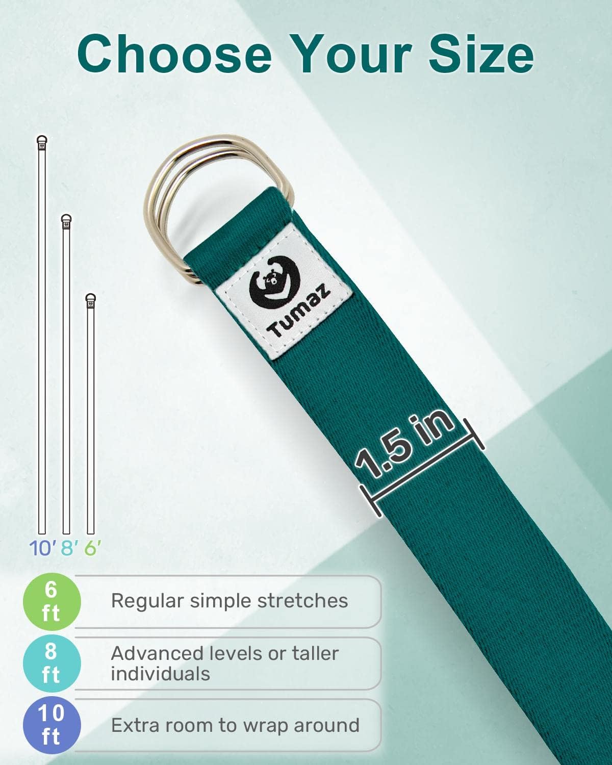 Yoga Strap for Stretching with Adjustable D-Ring, 6/8/10 ft