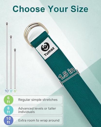 Yoga Strap for Stretching with Adjustable D-Ring, 6/8/10 ft