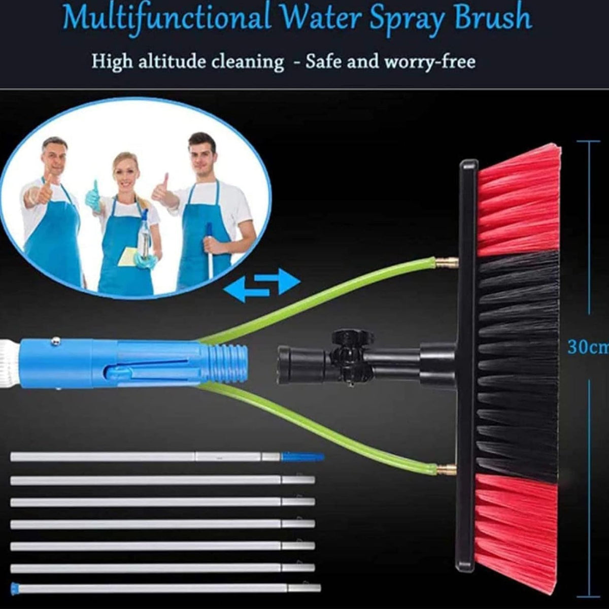 Professional Window Cleaning Kit with 30cm 180° Rotating Brush Extendable Pole Ideal for High Windows Indoor/Outdoor Glass Cleaning Tools StreakFree Shine