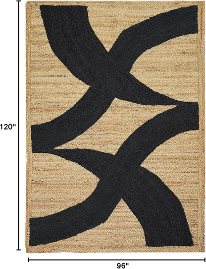 Premium Quality Jute Rug 4x6 Feet Area Rug Natural Fiber Jute Rugs Thick 0.27" Black Abstract Pattern Geometric Rugs for Kids Room, Living Room, Yoga Mat, Indoor Outdoor Carpet - Colors C