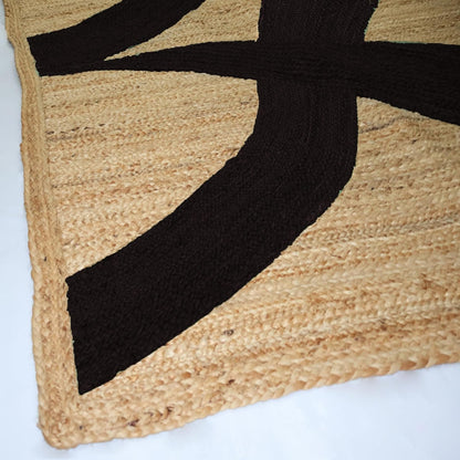 Premium Quality Jute Rug 4x6 Feet Area Rug Natural Fiber Jute Rugs Thick 0.27" Black Abstract Pattern Geometric Rugs for Kids Room, Living Room, Yoga Mat, Indoor Outdoor Carpet - Colors C
