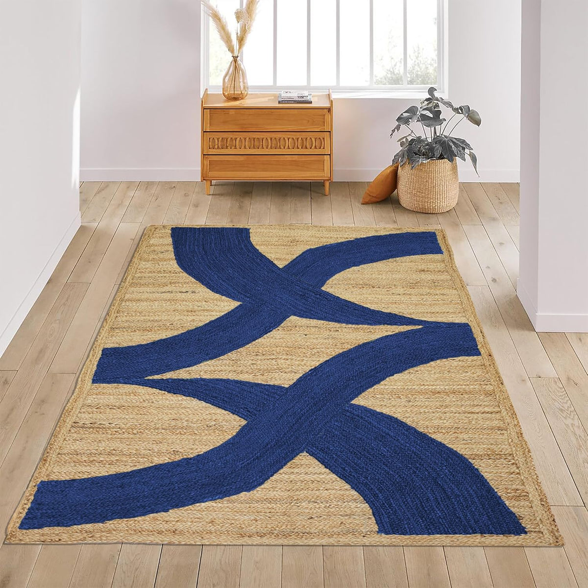 Premium Quality Jute Rug 4x6 Feet Area Rug Natural Fiber Jute Rugs Thick 0.27" Black Abstract Pattern Geometric Rugs for Kids Room, Living Room, Yoga Mat, Indoor Outdoor Carpet - Colors C