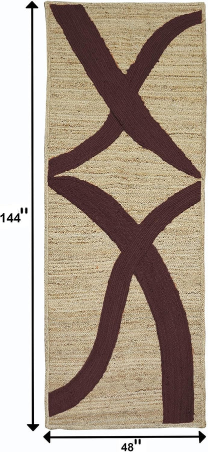 Premium Quality Jute Rug 4x6 Feet Area Rug Natural Fiber Jute Rugs Thick 0.27" Black Abstract Pattern Geometric Rugs for Kids Room, Living Room, Yoga Mat, Indoor Outdoor Carpet - Colors C
