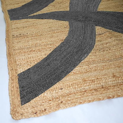 Premium Quality Jute Rug 4x6 Feet Area Rug Natural Fiber Jute Rugs Thick 0.27" Black Abstract Pattern Geometric Rugs for Kids Room, Living Room, Yoga Mat, Indoor Outdoor Carpet - Colors C