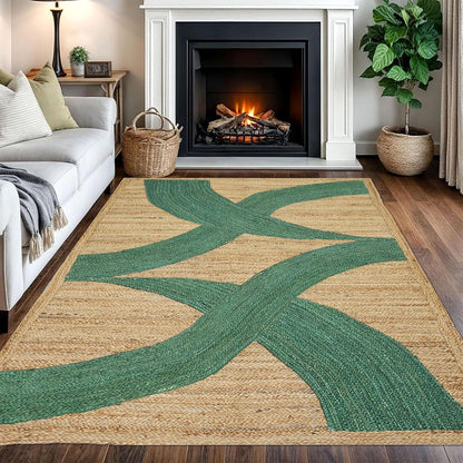 Premium Quality Jute Rug 4x6 Feet Area Rug Natural Fiber Jute Rugs Thick 0.27" Black Abstract Pattern Geometric Rugs for Kids Room, Living Room, Yoga Mat, Indoor Outdoor Carpet - Colors C