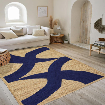 Premium Quality Jute Rug 4x6 Feet Area Rug Natural Fiber Jute Rugs Thick 0.27" Black Abstract Pattern Geometric Rugs for Kids Room, Living Room, Yoga Mat, Indoor Outdoor Carpet - Colors C