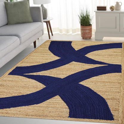 Premium Quality Jute Rug 4x6 Feet Area Rug Natural Fiber Jute Rugs Thick 0.27" Black Abstract Pattern Geometric Rugs for Kids Room, Living Room, Yoga Mat, Indoor Outdoor Carpet - Colors C
