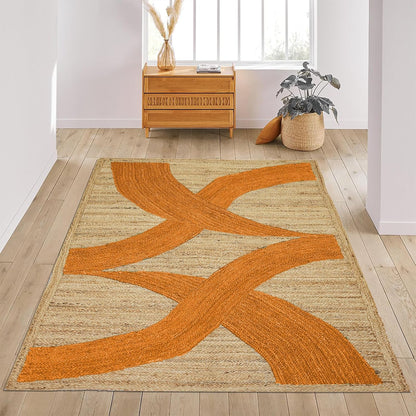 Premium Quality Jute Rug 4x6 Feet Area Rug Natural Fiber Jute Rugs Thick 0.27" Black Abstract Pattern Geometric Rugs for Kids Room, Living Room, Yoga Mat, Indoor Outdoor Carpet - Colors C