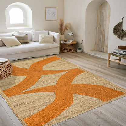 Premium Quality Jute Rug 4x6 Feet Area Rug Natural Fiber Jute Rugs Thick 0.27" Black Abstract Pattern Geometric Rugs for Kids Room, Living Room, Yoga Mat, Indoor Outdoor Carpet - Colors C