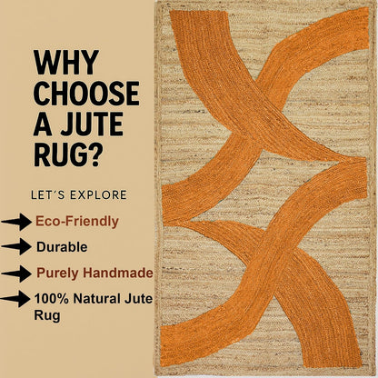 Premium Quality Jute Rug 4x6 Feet Area Rug Natural Fiber Jute Rugs Thick 0.27" Black Abstract Pattern Geometric Rugs for Kids Room, Living Room, Yoga Mat, Indoor Outdoor Carpet - Colors C