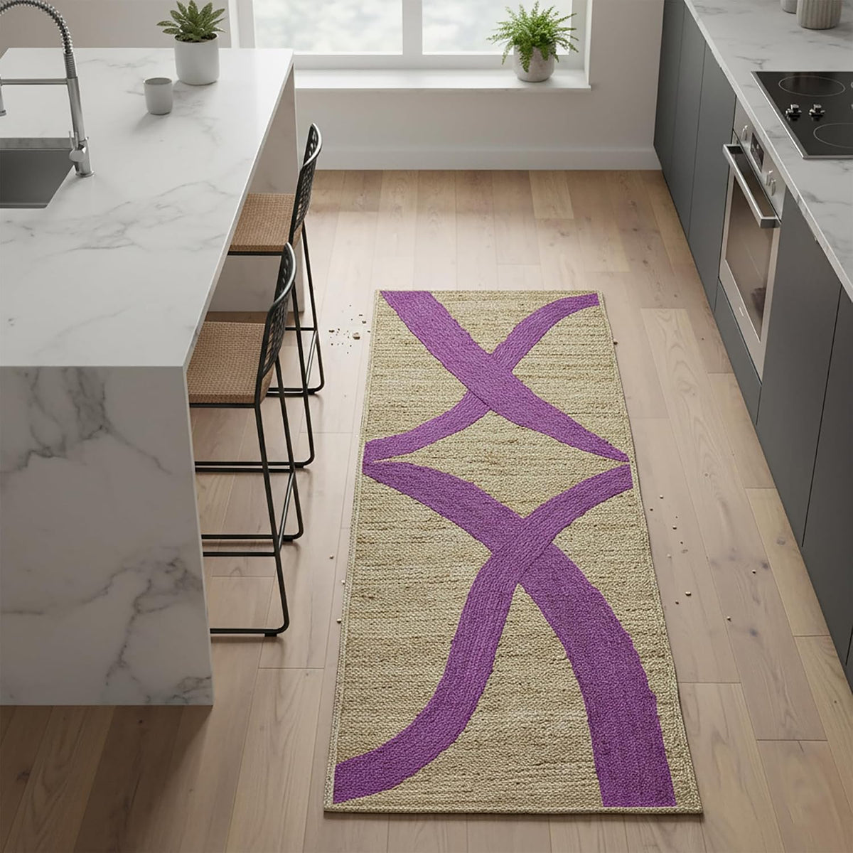 Premium Quality Jute Rug 4x6 Feet Area Rug Natural Fiber Jute Rugs Thick 0.27" Black Abstract Pattern Geometric Rugs for Kids Room, Living Room, Yoga Mat, Indoor Outdoor Carpet - Colors C