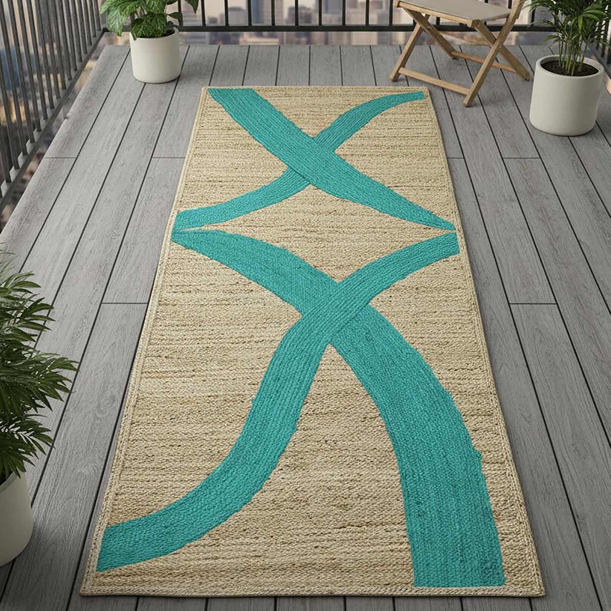 Premium Quality Jute Rug 4x6 Feet Area Rug Natural Fiber Jute Rugs Thick 0.27" Black Abstract Pattern Geometric Rugs for Kids Room, Living Room, Yoga Mat, Indoor Outdoor Carpet - Colors C