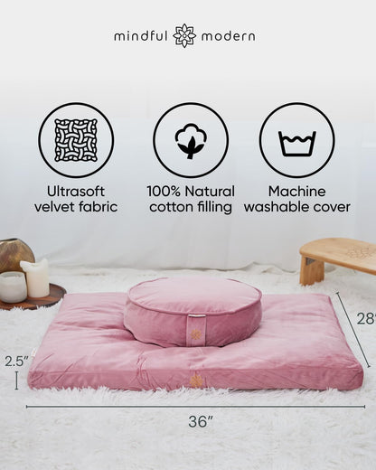Zabuton Meditation Mat - Cotton Filled Yoga and Meditation Pad - Zabuton Meditation Cushion for Kneeling and Sitting Support - Large Rectangular Sitting Floor Pillow for Bench or Zafu