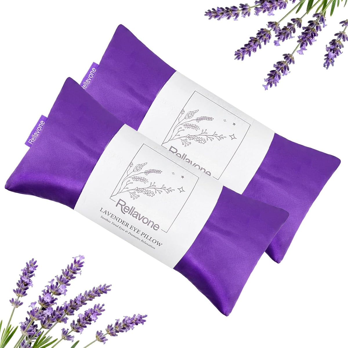 Lavender Eye Pillow for Relaxation, Yoga, Sleeping, Washable Weighted Eye Mask with Natural Flaxseeds & Lavender for Headache, Sinus, Dry Eyes Relief, Meditation Accessories, 2PK