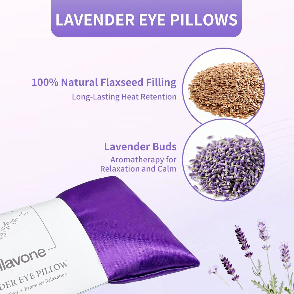 Lavender Eye Pillow for Relaxation, Yoga, Sleeping, Washable Weighted Eye Mask with Natural Flaxseeds & Lavender for Headache, Sinus, Dry Eyes Relief, Meditation Accessories, 2PK