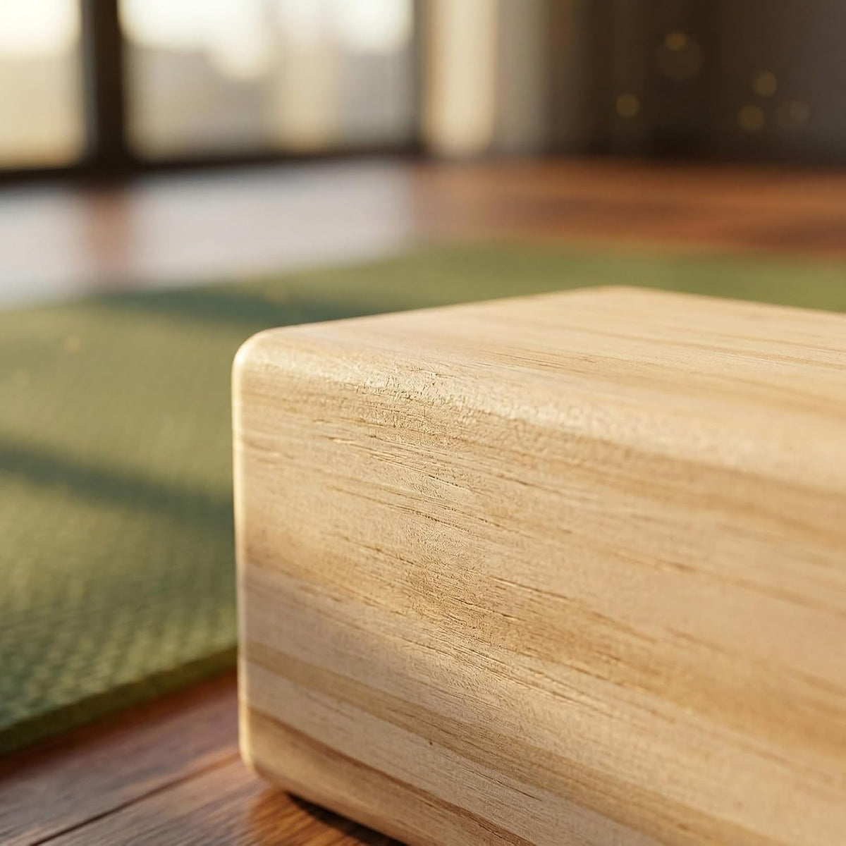 Solid Wood Yoga Block, High Density Wooden Brick with Round Edges & Non-Slip Surface, Yoga Prop for Restorative Fitness, Stretching, Pilates and Meditation, 9" x 4.4" x 2.8"