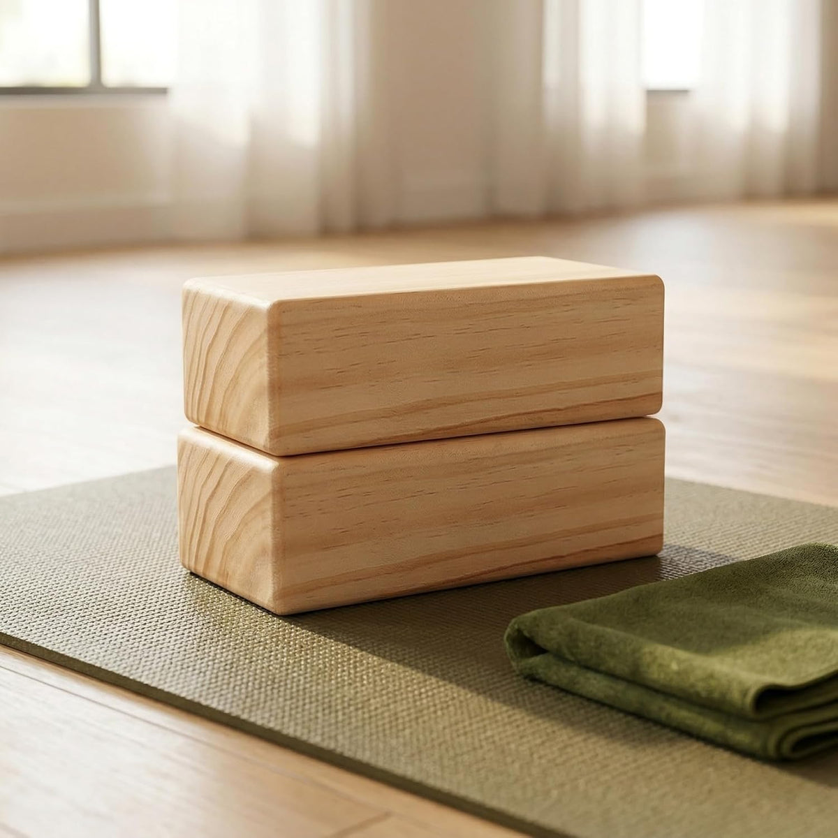 Solid Wood Yoga Block, High Density Wooden Brick with Round Edges & Non-Slip Surface, Yoga Prop for Restorative Fitness, Stretching, Pilates and Meditation, 9" x 4.4" x 2.8"