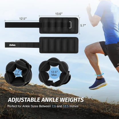 1 Pair Adjustable Ankle Weights, 2 4 6 8 10 lb Modularized Leg Weight Straps for Women Men, Weighted Ankle Weight Set with Removable Sandbags, 1-5 lb per Ankle Strap for Gym Yoga Jogging Walking