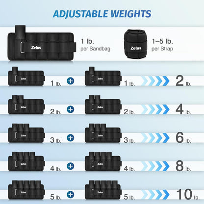 1 Pair Adjustable Ankle Weights, 2 4 6 8 10 lb Modularized Leg Weight Straps for Women Men, Weighted Ankle Weight Set with Removable Sandbags, 1-5 lb per Ankle Strap for Gym Yoga Jogging Walking